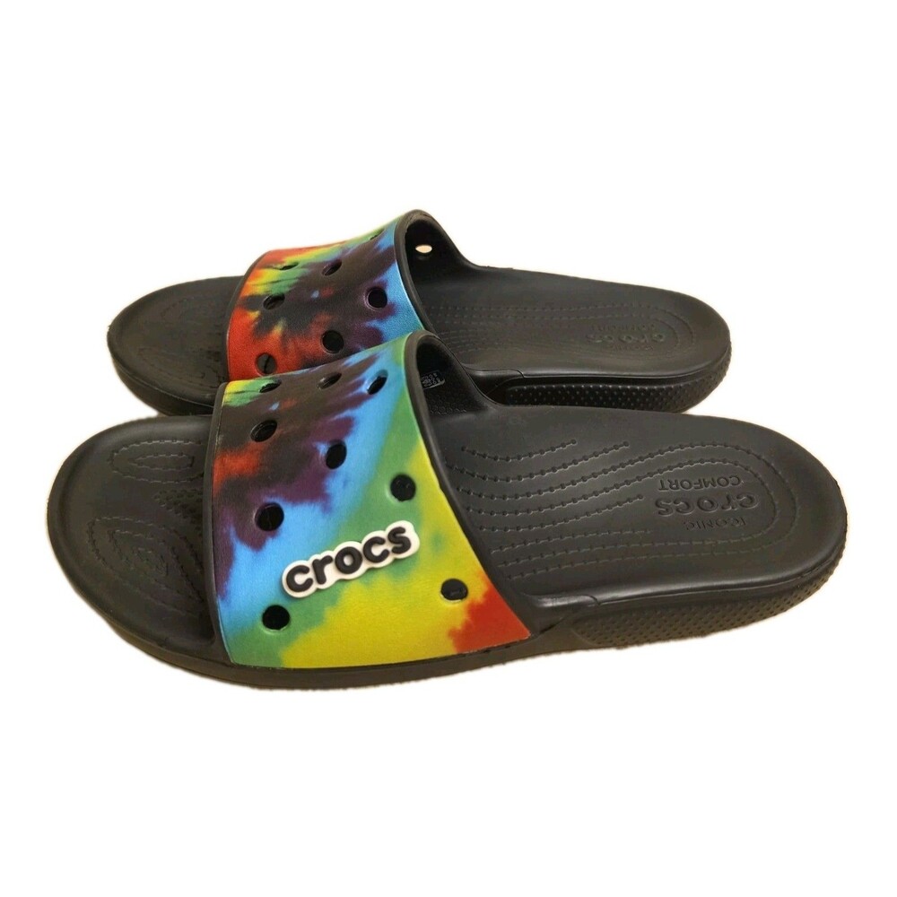 Crocs Sandals Mens 9 Womens 11 Classic Tie-Dye Graphic Slides Multicolor Comfort
